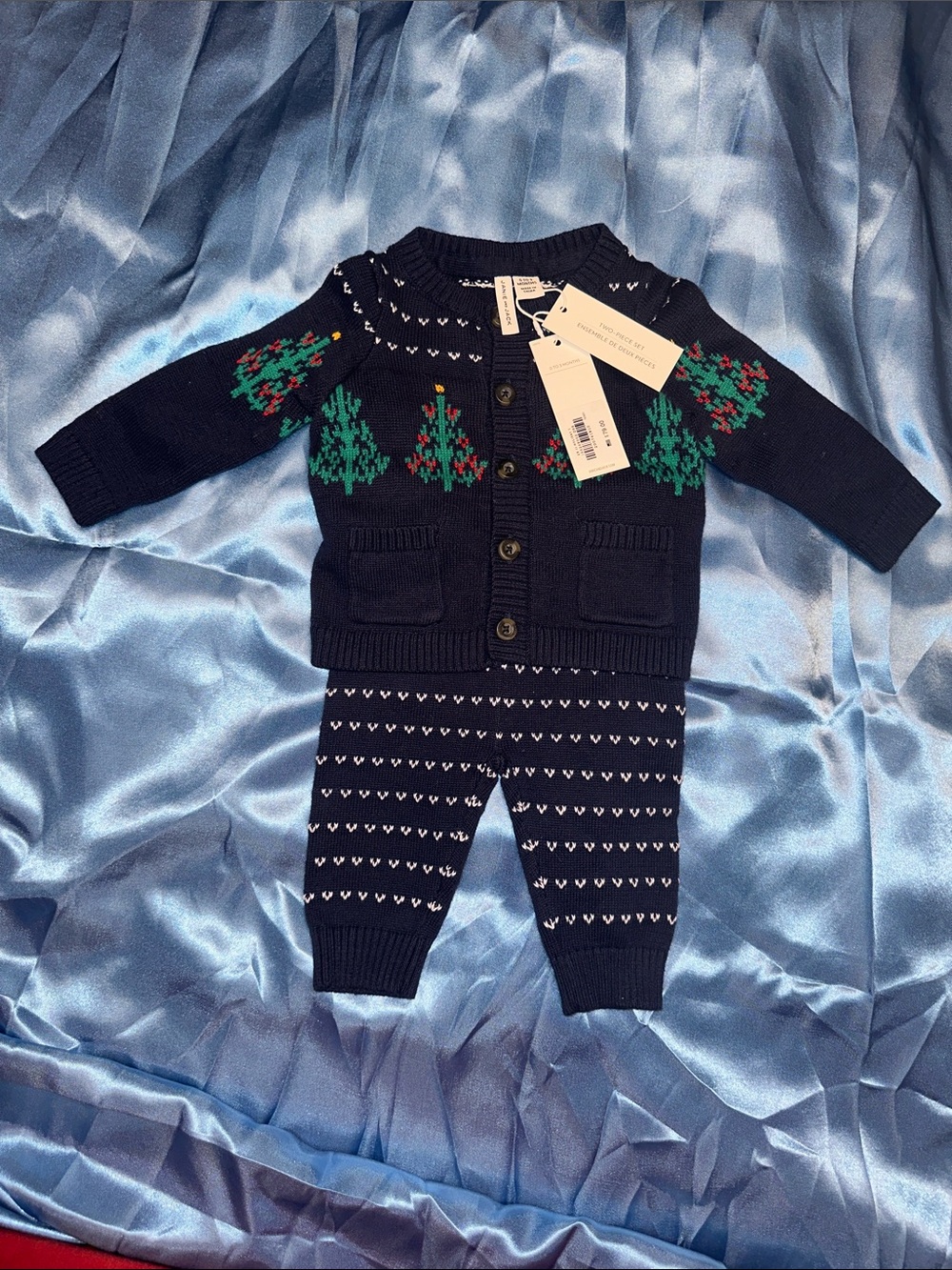 Janie and Jack Navy Knit Christmas Sweater Set